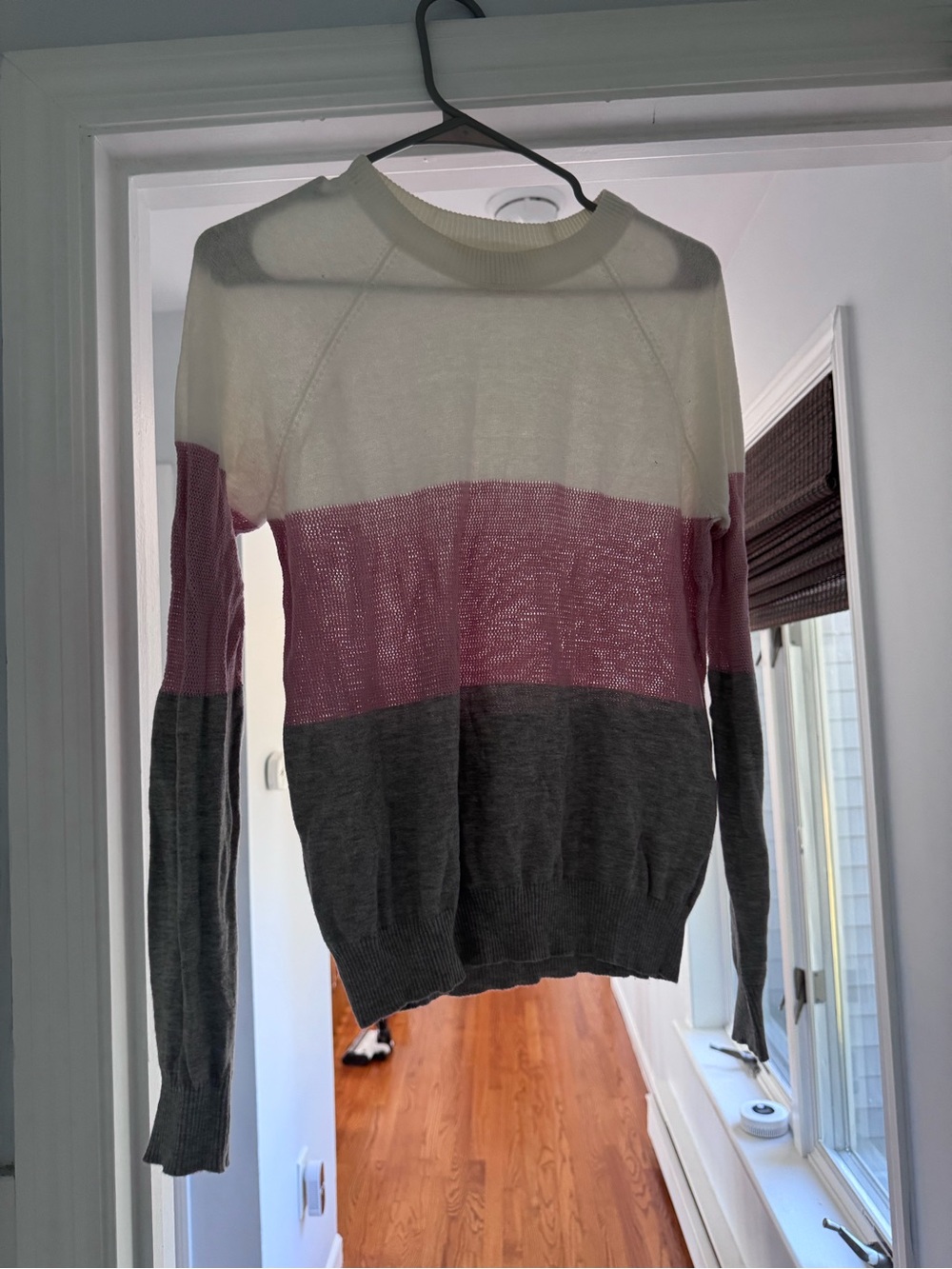 Spiritual Gangster Women's Crewneck Sweater — White, Pink & Gray Colorblock